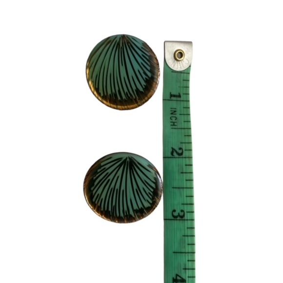 Enamel Peacock Feathers Green and Gold Clip-on Earrings - Picture 5 of 5